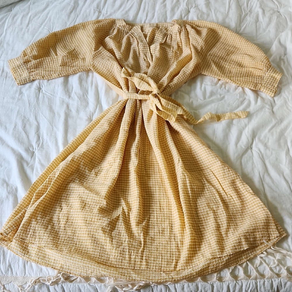 ✨️Vintage Yellow Gauze Gingham Dress with Belt